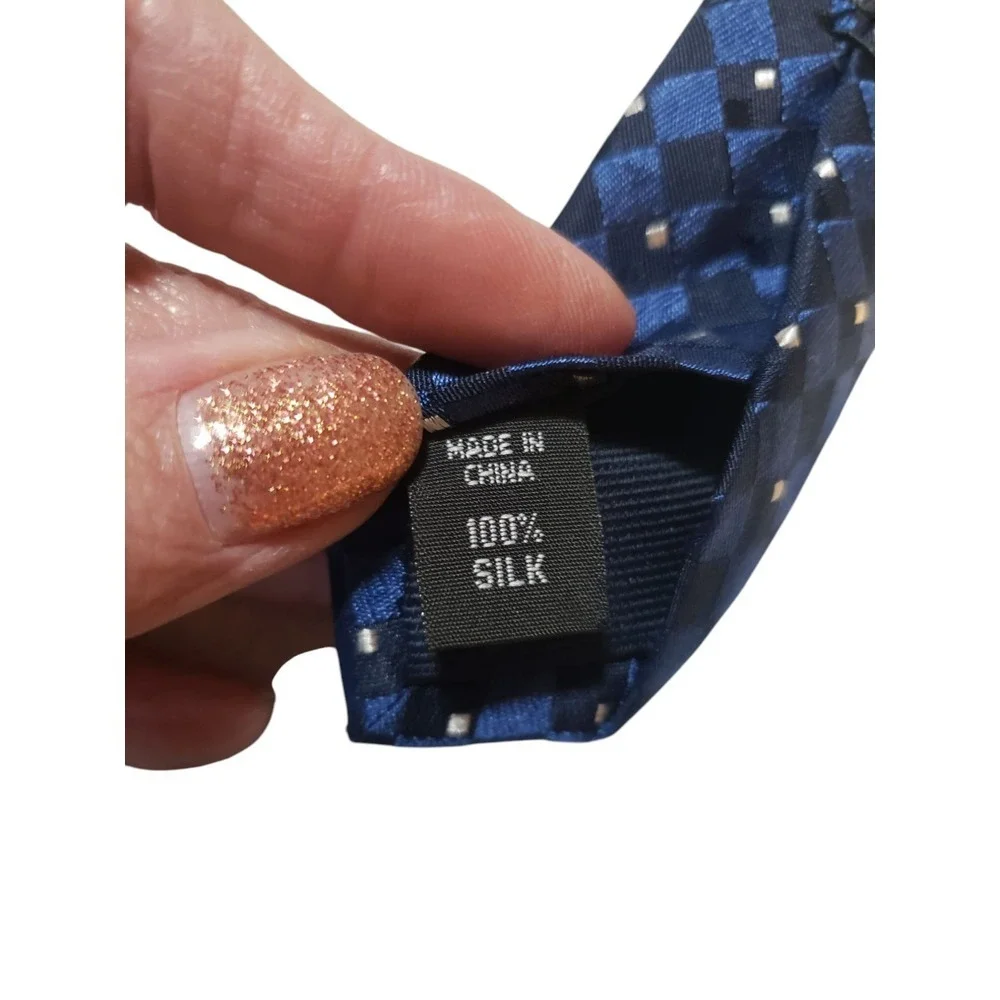 Michael Kors Mens Tie Necktie Designer Luxury Blue Silver Geometric Businesscore